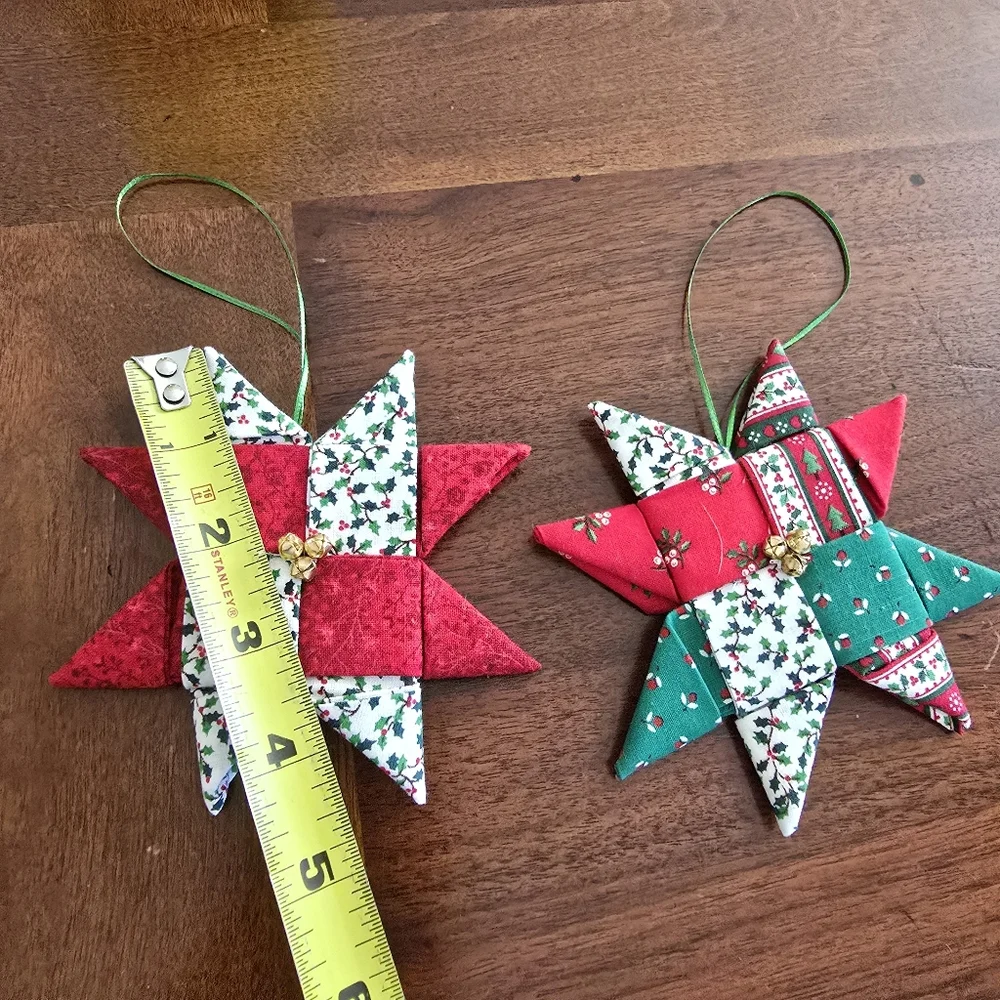 Festive Red and Green Star Ornaments‎ Patchwork Handmade